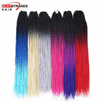 Копринена нишка за плетене омбре, сенегальский обрат, косата на една кука синтетични опашка за плетене на една кука, сиви, светли на цвят