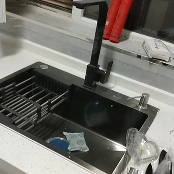 Креативни кухненски мивки от неръждаема стомана, черен умивалник с една мивка, Дебели Нано-набор от кухненски аксесоари за тоалетна мивка