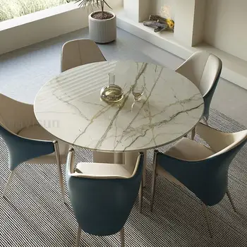 Кръгла маса за Хранене със стабилна фигура, плака с висока плътност, Рамка на масата, облицована с мрамор маса, дизайнерски мебели за трапезария meuble, 50cz