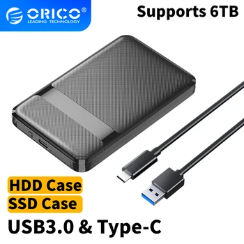 Кутия за твърд диск ORICO SSD 2.5 инча с SATA интерфейс към USB3.0/Type-C, кутия за твърд диск с максимална скорост от 6 Gbit/s, външен твърд диск, USB-C, твърд диск SATA, външната страна на корпуса на твърдия диск