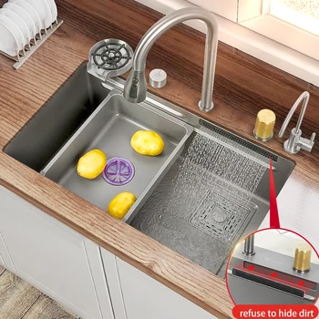 Кухненска мивка от неръждаема стомана 304 С по-голям с едно пазом И многофункционален сензорен водопадным крана за ремонт на кухня