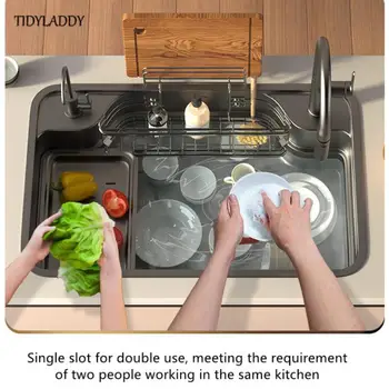 Кухненска мивка от неръждаема стомана в различни размери, с кошница за съхранение на кухненски аксесоари, Голяма кухненска работна станция, мивка ръчно изработени