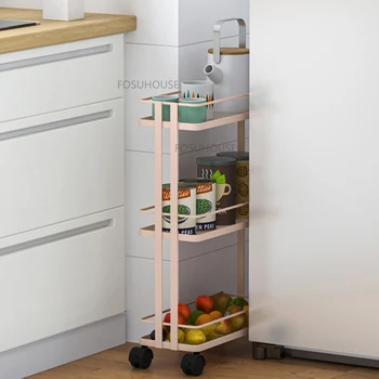 Кухненски колички от скандинавски въглеродна стомана за мебели за дома, Помощна количка, подови проста мултифункционална количка за съхранение в банята