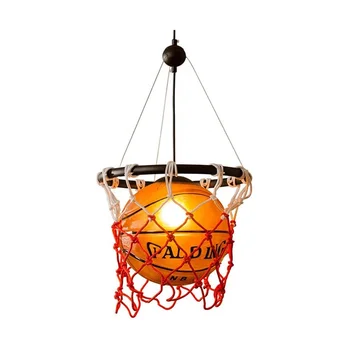 Лампара colgante creativa de red de baloncesto para ninos, iluminacion de techo colgante de bola redonda para dormitorio, r