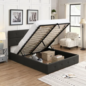 Легло-платформа с мека тапицерия, с място за съхранение, Подходящ за спални, размер 