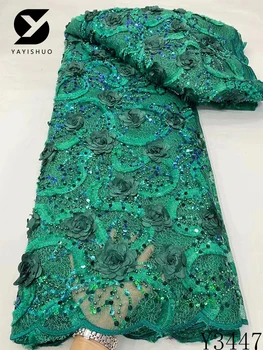 Лейси плат, ръчно изработени от 3D мъниста, френското сетчатое дантела, бродерия на Цвете, пайетки за шиене със собствените си ръце, сватба, Y3447, 2023 Последната версия на