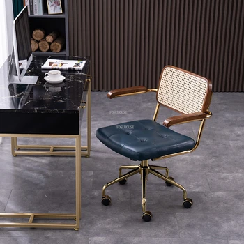 Леки Луксозни офис стол с въртяща се облегалка от ратан за почивка, Компютърен стол, Офис мебели, студент на игралното стол, офис стол Nordic