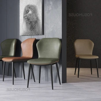 Лесен Луксозен Стол за Хранене От метал, Кожен стол в постмодерния стил, Домашен Модерен Прост Столче за Индивидуалност, Мода и Творчество