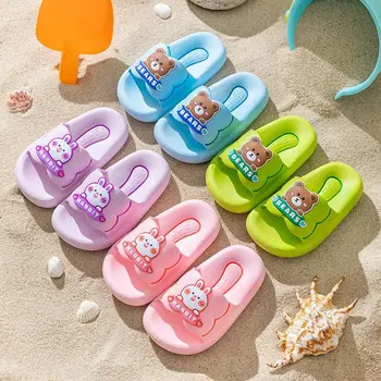 Летни детски пантофи за момичета на мека противоплъзгаща подметка от 1 до 10 години, улични и домашни сладки плажни чехли със заек и мече, детско магистрала