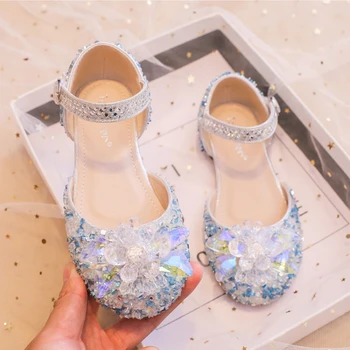 Летни дневни детски сандали на равна подметка за момичета, меки детски обувки с пайети и кристали, скъпа балетната танцови обувки на принцесата за партита, сватби