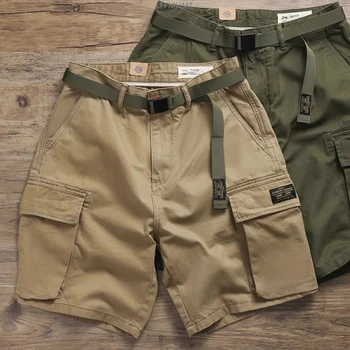 Летни модни мъжки камуфляжные шорти-карго във военен стил премиум-клас с множество джобове, реколта свободни ежедневни панталони със средна дължина