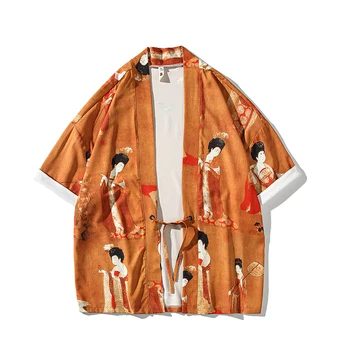 Летни Нови традиционните палто в китайски стил от епохата на Тан, ризи с шарени мъжки камериерки, свободни кимоно голям размер, мъжки блузи с отворени шевове