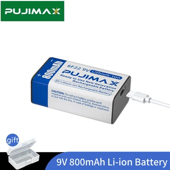 Литиево-йонна акумулаторна батерия PUJIMAX 9 800 mah за електронни аларми, радио, дистанционно управление с кабел Type-C, трайни