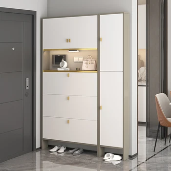 Луксозен шкаф за обувки, ултратънък врата, домакински стенен шкаф, модерен прост вертикален шкаф за съхранение на голям капацитет