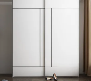 Луксозен шкаф с плъзгаща се врата, Бял скандинавски разтегателна врата, модерен обикновен шкаф