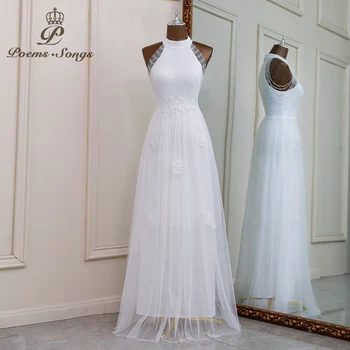 Луксозна бяла вечерна рокля трапецовидна форма с пайети, рокли за абитуриентски, вечерни рокли, vestidos de fiesta robe de soirée de mariage