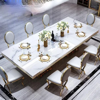 Луксозна Комбинация от масата за хранене и столове от бял мрамор, с правоъгълна домакински Мебели, италиански Тип, Голяма лаконичная модерни Мебели