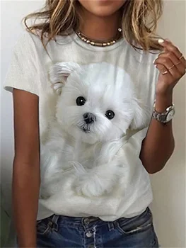 Лятна дамска тениска на големия размер, с кръгло деколте и 3D принтом коте, женска тениска, кавайная hoody за момичета, нова случайни пуловер 6xl