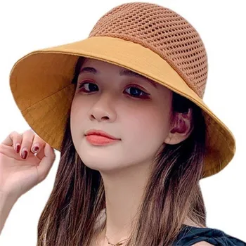 Лятна дамска шапка с лък, слънчеви шапки за жени, Куха сгъваема рибарска шапка, солнцезащитная шапка, модерна дамска плажна шапка солнцезащитная