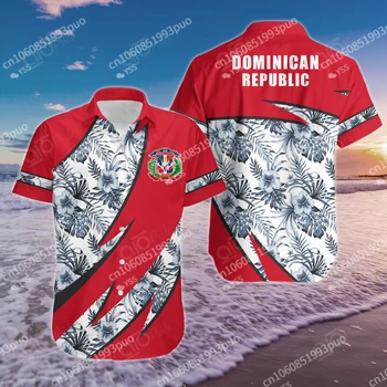 Лятна Нова Мъжки и Дамски Хавайска риза Groly Shield от Хибискус Доминиканската Република 2023 година