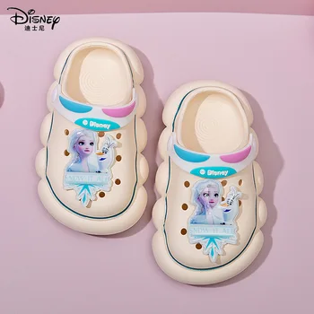 Лятна плажна обувки принцеси на Дисни на Елза за момичета Baotou, детски чехли, сандали на закрито и открито, виолетово-бели обувки, Размер 15-22