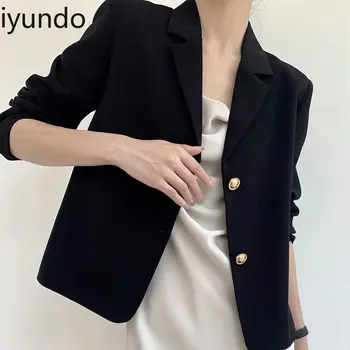 Лятна яке Iyundo с къс ръкав, един прост основен сако, яке за жени, елегантен, официален костюм, Новост 2023 г. През лятото на женски дрехи