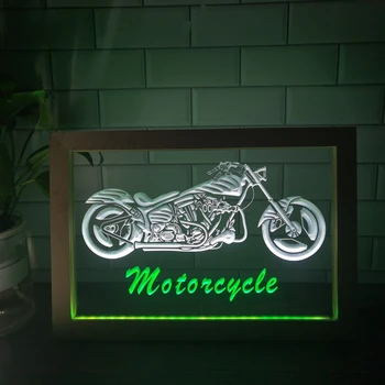 Магазин за мотоциклети Гараж пещерния Човек Дисплей двуцветен led неонова реклама Фоторамка Маса за спални 3D лека нощ