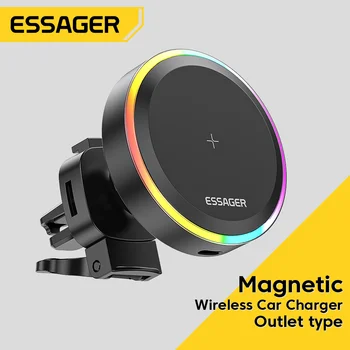 Магнитен кола за телефон Essager RGB, безжично зарядно устройство Qi 15 W, кола за iPhone 14 13 Pro Max Samsung универсален държач за телефон