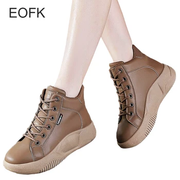 Маратонки EOFK, дамски вулканизированная обувки, лека ежедневни дизайнерски удобни обувки на равна платформа с шнур