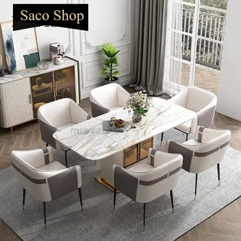 Маса за хранене от лъскава каменна дъски с дрешник Модерен и луксозен правоъгълна маса за хранене за съхранение на мебели за дома, Muebles De La Sala
