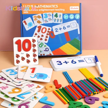 Математически Монтесори играчки за деца, образователни играчки за деца от най-ранна възраст, преброяване дървена стикер, детски рожден ден подарък за познаване на числа