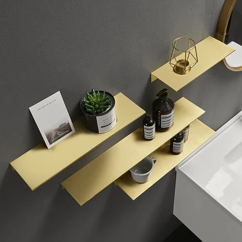 Метална Козметична рамка Nordic за баня, Рафтове за съхранение, Ъглова етажерка със златна четка, 60 см, за монтиране на стена с алуминиево покритие