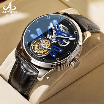 Механични спортни часовници AESOP с турбийоном, водоустойчив ръчен часовник, луксозни дизайнерски часовници с виртуален скелет, спортни мъжки часовник