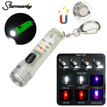 Мини-ключодържател-фенерче, led USB Акумулаторна фенерче, преносим Магнитен Фенер, лампа за къмпинг висока Мощност, UV-ключодържател