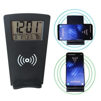 Мини-настолни, електронни часовници с телевизор и Вечен календар, притежател на телефона и безжично зарядно за Iphone 11 Pro XR Samsung Xiaomi