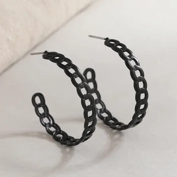 Минималистичные черни геометрични обеци-халки за жени, пънк-готически бижута за пиърсинг на ушите, реколта обеци-линия, Модни Аксесоари