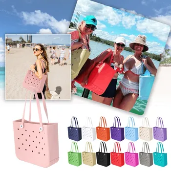 Много голяма плажна чанта, лятна EVA-кошница, дамски силиконови плажна чанта с дупки, дишаща калъф, кошница за съхранение на Покупки, плажни чанти