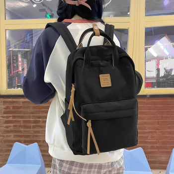 Многофункционален Женски раница на двоен цип за момичета, раница за лаптоп, студентски чанта през рамо, училищната чанта в корейски стил, черен, Червен