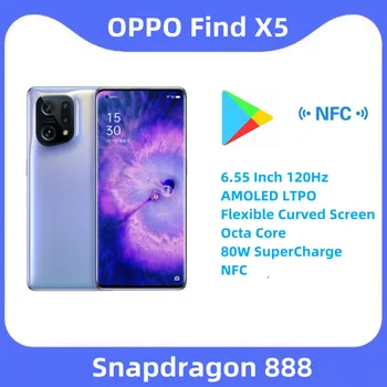 Мобилен телефон от OPPO Find X5 5G 6,55 инча 120 Hz AMOLED LTPO С Гъвкав и Извит екран, Snapdragon 888 Octa Core 80 Watts SuperCharge NFC