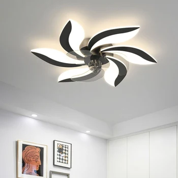 Модерен вентилатор на тавана с осветление, тавана лампа във формата на цвете с регулируема яркост, вентилатор с дистанционно управление / - приложение за управление на вентилатор, лампа за спални