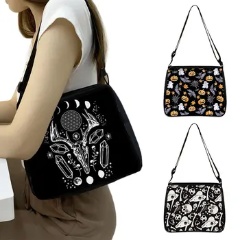 Модерен готически чанта през рамо с призрак прилеп, черна Котка, чанти за вещици/магьосничество, чанта през рамо за момичета, холщовые чанти под мишниците