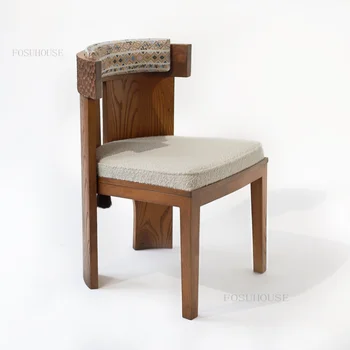 Модерен китайски дизайнерска маса за хранене, стол с облегалка във формата на кон, тенис на стол, домашен кадифе стол от агнешко месо, кът за стол от масивна дървесина