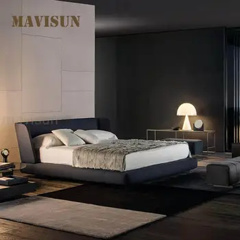 Модерен Минималистичен Двойно легло с Висока Отскокающей гъба и Мека Облегалка, Дизайнерски Мебели За Спалня, Комплект Двойно легло от масивно Дърво в италиански Стил