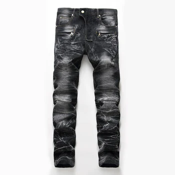 Модерен мъжки нови дънкови панталони за джогинг, високо качество, мотоциклети дизайн, вечерни, хип-хоп, памук, прав, голям размер