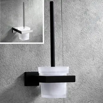 Модерен стенен лампа от неръждаема стомана 304, покритие хром/сладкиши, черен Държач за тоалетна четка със стъклена чаша, Аксесоари за баня