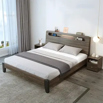 Модерна минималистичная Легло от масивно дърво, Мебели за спални Nordic Light Луксозна Домашна легло за главния спални 1,8 м Двойно легло