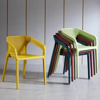 Модерни жълти трапезни столове, пластмасови преносими ултра-леки столове с подлакътници, плажни Sillones modernos години Para Сала, Предмети от бита