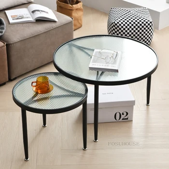 Модерни минималистичные на холни маси от ковано желязо за хола, мебели за дома, кръгла маса от скандинавския стъкло, лесен луксозен приставной маса