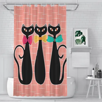 Модерни парижките Kitties Средата на века Завеси за душ в банята Atomic Котка в Стар Стил Водоустойчив преграда Аксесоари за дома