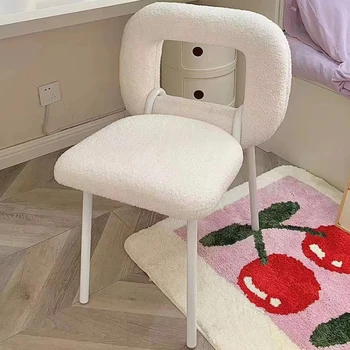 Модерни трапезни столове, Комфортен стол-скрин от овче пух, креативна мебели за дома, с удобна облегалка, тоалетка